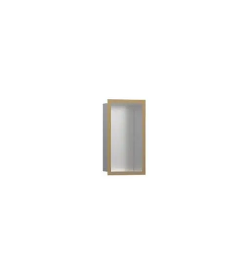 Wandnische aus Edelstahl mit einem Designrahmen in Bronzeoptik von Hansgrohe, geeignet für die Montage in Badezimmern oder anderen Räumen.